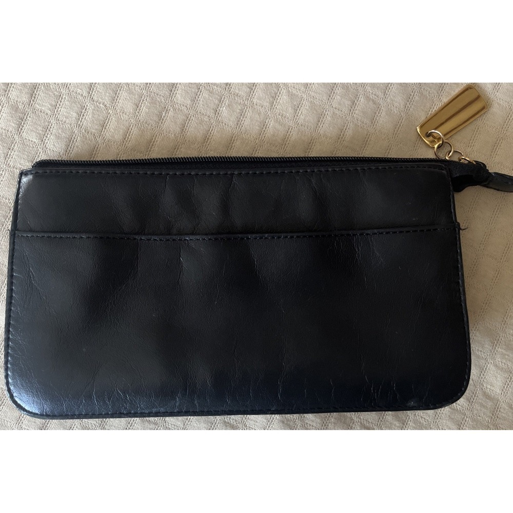 GIANI‎ BERNINI Classic Black Leather Travel Clutch 9" X 5"  Leather Lined Zipper